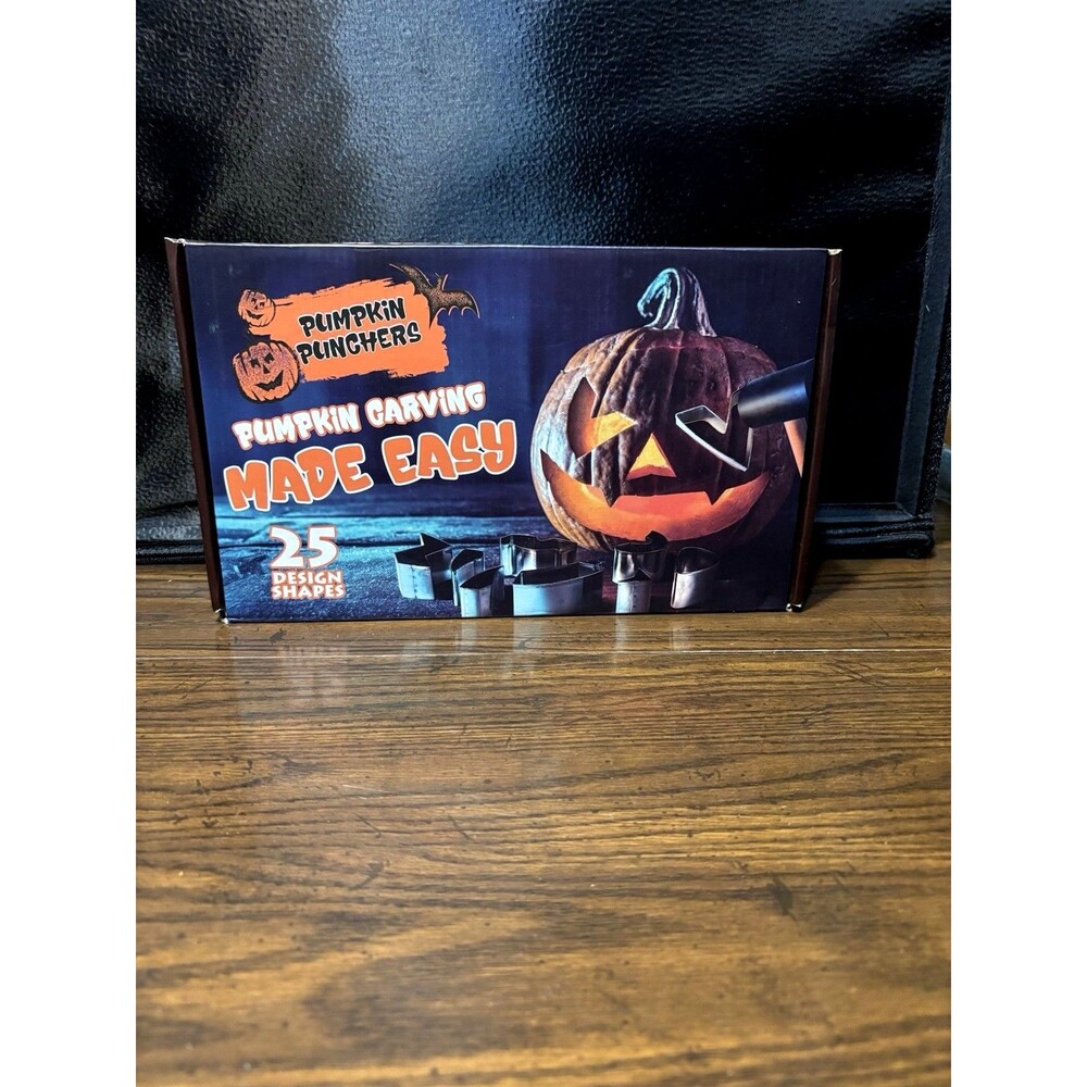 NIB Pumpkin Punchers Carving Kit 25pcs. Stainless Steel Shape Mold Set No Knife